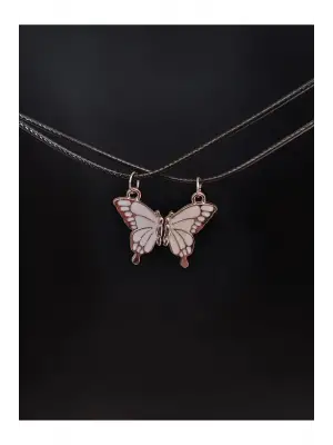 Antik Kaplama Beyaz Best Friends Kelebek Arkadaşlık Mıknatıslı Unisex İkili Kolye