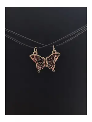 Antik Kaplama Siyah Best Friends Kelebek Arkadaşlık Mıknatıslı Unisex İkili Kolye