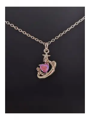 Antik Retro Antik El Yapımı Kalp Şeklinde Amestist İşlemeli Özel Zincirli Kolye