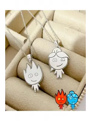 Ateş Ve Su Sevgili Kolye Seti 2 Adet Kolye Sevgiliye Hediye