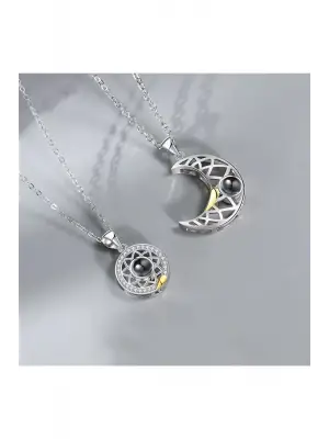 Ay Ve Güneş Mıknatıslı Sevgili Kolyesi 100 Dilde Seni Seviyorum Yazılı Projeksiyon Çift Kolyesi