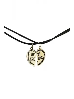 Best Friends Arkadaşlık Kolyesi 2 Adet Unisex İpli Çelik Siyah Kolye