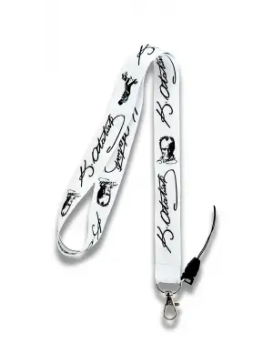 Beyaz Renk Kemal Atatürk İmzalı ve Portreli Boyun İpi Askısı Yaka Kartı Tutucu-Telefon Askısı