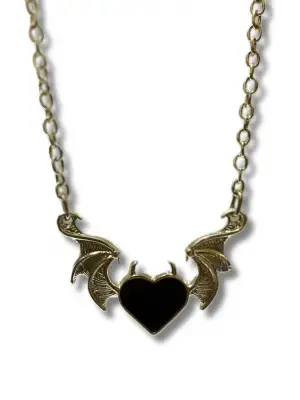 El Yapımı Antik Gotik Gümüş Kaplama Unisex Kalp Heart Decor Çift Kanat Unisex Zincirli Kolye