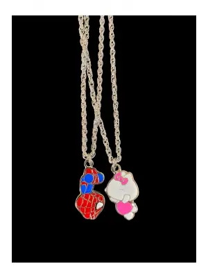 El Yapımı Özel 2 li Örümcek Adam Hello Kity Çift Sevgili Arkadaşlık Kolyesi