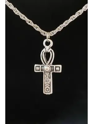 Gümüş Kaplama Antik Paslanmaz Çelik Haç Işareti Gri Deseart Kolye
