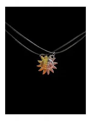 Gümüş Kaplama Ay Güneş Mıknatıslı 2 li Unisex Hediyelik Çift Kolye