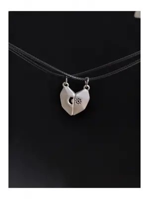Gümüş Kaplama Birleşim Damlası Mıknatıslı 2 li Unisex Hediyelik Çift Kolye