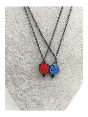 Gümüş Kaplama Paslanmaz Çelik Hediye 2 Adet Mıknatıslı Birleşen Ateş Ve Su Aksesuar Kolye