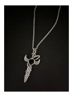 Gümüş Kaplama Paslanmaz Çelik Unisex Tanrıça Siyah Bijuteri Sword Kolye