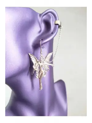 Hoodie Antik Gümüş Kaplama Praying Angel Tragus Sıkıştırma Zincirli Küpe