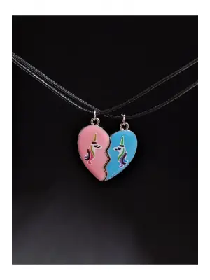 Hourse Retro Vintage Gökkuşağı Best Friends Arkadaşlık Mıknatıslı Unisex ikili Kolye