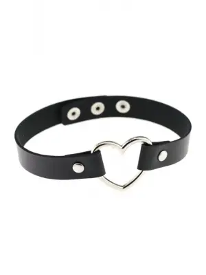 Kadın Kalp Detay Deri Choker Tasma Kolye