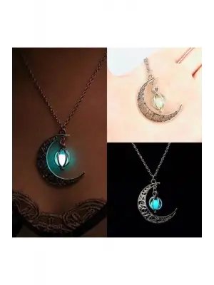 Karanlıkta Parlayan Fosforlu Gri Ay Moon Hediyelik Kolye