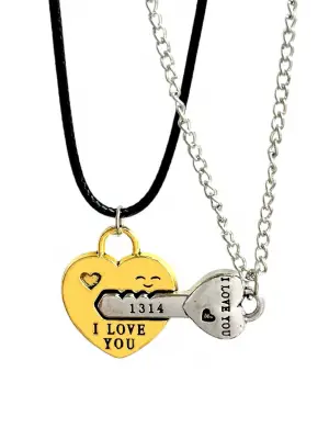 Mıknatıslı Kalp ve Anahtar I Love You Çift Kolyesi