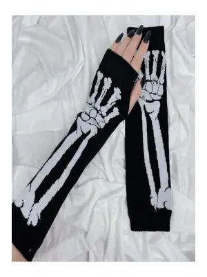 Motif Pamuk Düz Siyah Kesik Parmak Iskelet Kolluk