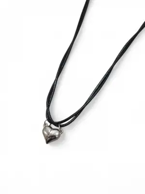 Retro Antik El Yapımı Gümüş Kalp Şeklinde 2li Mıknatıslı Özel Görünüm Sevgili Hediyelik Kolye