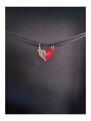 Retro Antik El Yapımı Kalp Şeklinde 2li Mıknatıslı Özel Görünüm Sevgili Hediyelik Kolye