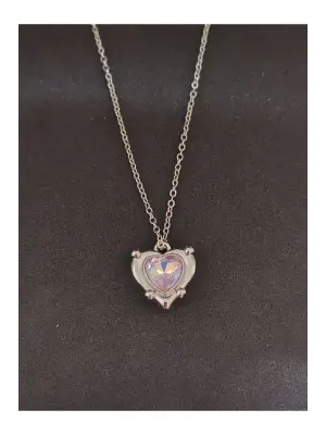 Retro Antik El Yapımı Kalp Şeklinde Amestist İşlemeli Özel Zincirli Kolye