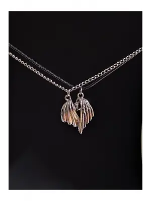 Retro Vintage Heart Birleşen Kanat Yarasa 2li Hediyelik Mıknatıslı Kolye