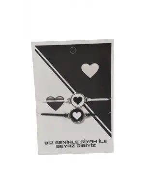 Siyah Beyaz Kalp Bileklik Sevgili Bilekliği Çift Bilekliği