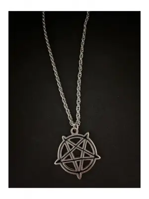 Siyah Gümüş Kaplama Paslanmaz Çelik Unisex Gotik Pentegram Aksesuar Zincirli Kolye