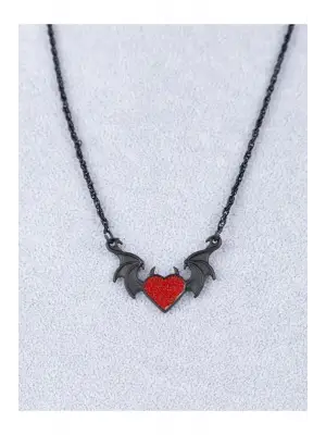 Siyah Kırmızı Motifli Yarasa Kolye