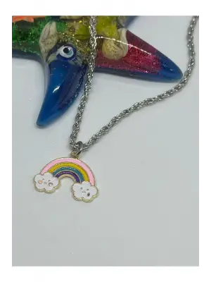 Unisex Gökkuşağı Doğa Temalı Gümüş Kaplama Paslanmaz Çelik Zincir Kolye