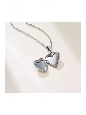 Vintage Gümüş Kaplama El Yapımı Fotoğraflı Içi Açılır, Kalp Biçimli, Kapaklı Kolye