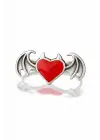Antik Gümüş Kaplama Anime Gothic Heart Decor Çift Kanat Unisex Ayarlanabilir Yüzük
