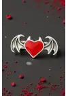 Antik Gümüş Kaplama Anime Gothic Heart Decor Çift Kanat Unisex Ayarlanabilir Yüzük