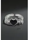 Gothic Punk Tarzı Yarasa Kanatlı Kalp Yüzük - Grunge ve Y2K Sokak Modası Takı