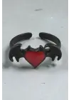 Gothic Punk Tarzı Yarasa Kanatlı Kalp Kırmızı Yüzük - Grunge ve Y2K Sokak Modası Takı