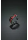 Anime Tarzı Siyah Kırmızı Alev Desenli Yüzük - Ayarlanabilir Gotik Unisex Aksesuar