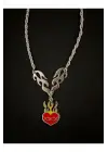 Antik Gotik Gümüş Kaplama Unisex Alevli Kalp Model Gümüş Kaplama Zincir Kolye