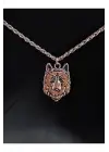 Antik Gümüş Kaplama Kurt Baş Wolf Sembol Unisex Zincirli Kolye