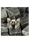 Antik Gümüş Kaplama Özel Hediyelik Küt Küt Skull and Butterfly Necklace Kolye