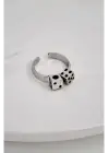 Antik Gümüş Kaplama Unisex Double Dice Çift Zar Ayarlanabilir Yüzük