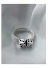 Antik Gümüş Kaplama Unisex Double Dice Çift Zar Ayarlanabilir Yüzük
