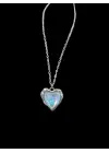 Gümüş Renk Mavi Aytaşı Görünümlü Kalp Kolye Estetik Kadın Takı