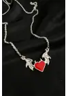 Antik Gümüş Kaplama Vintage Devil Red Heart Kolye