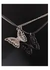 Antik Paslanmaz Çelik 2li Kelebek Butterfly Mıknatıslı Kolye Seti
