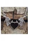 El Yapımı Antik Gotik Gümüş Kaplama Unisex Kalp Heart Decor Çift Kanat Unisex Zincirli Kolye