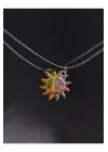 Gümüş Kaplama Ay Güneş Mıknatıslı 2 li Unisex Hediyelik Çift Kolye