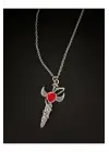 Gümüş Kaplama Paslanmaz Çelik Unisex Kırmızı Motifli Pentegram Aksesuar Zincirli Kolye
