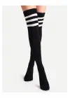 İthal Özel Seri Womens Extra Long Siyah Striped Diz Üstü Çorap