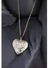 Özel  Gümüş Kaplama El Yapımı Fotoğraflı Içi Açılır, Kalp Biçimli, Kapaklı Zincirli Kolye