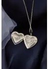 Özel  Gümüş Kaplama El Yapımı Fotoğraflı Içi Açılır, Kalp Biçimli, Kapaklı Zincirli Kolye