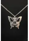 Paslanmaz Çelik Retro Vintage Aesthetic Grey Butterfly Zincirli Kolye