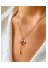Pembe Zirkon Taşlı Melek Kanatlı Hareketli Paslanmaz Çelik Kolye